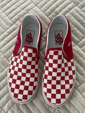 Vans Red & White Checkerboard  slip-ons NEW